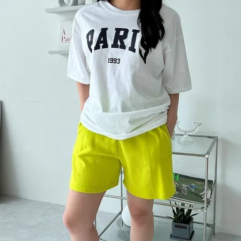 4부 여름바지 밴딩팬츠 여름 허리끈 반바지 여성 무지