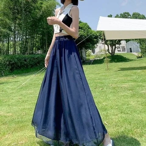 여성바지 와이드팬츠 쉬폰통바지 빅사이즈 바지 치마