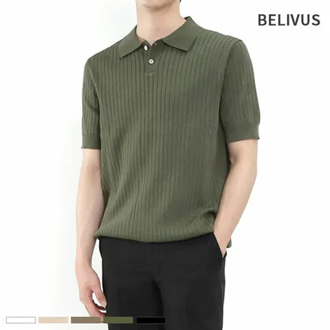 빌리버스 남성 반팔 카라 골지 니트 여름 티셔츠 BRE025