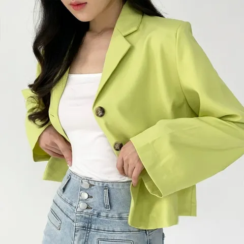 여성 봄 가을 스탠다드 데일리 베이직 숏 자켓