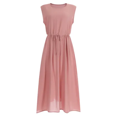 [샵앤] 세리 여성 바캉스 데일리 허리끈 민소매 무지 롱 원피스 PIC-WDR-12106-핑크