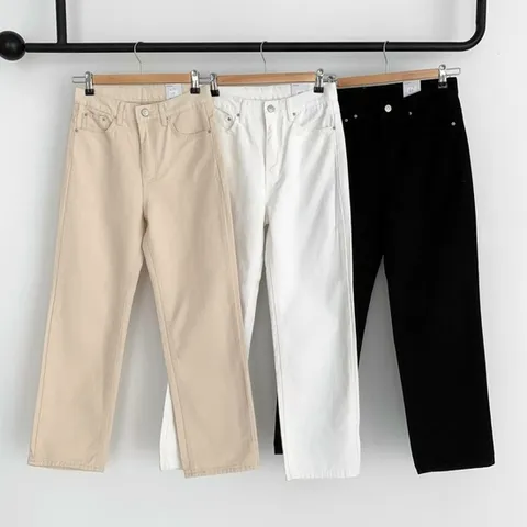 여자 스트레이트핏 슬림 블랙진 코튼 흰면바지 팬츠