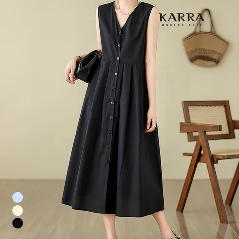 KARRA (77까지)맥시브이넥버튼원피스_A4M0311