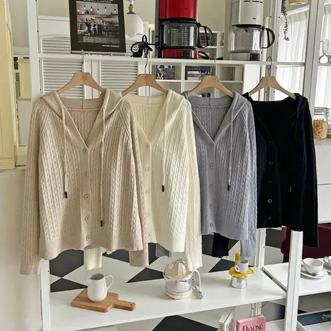 여자 꽈배기 후드가디건 버튼 나그랑 가을니트 가디건