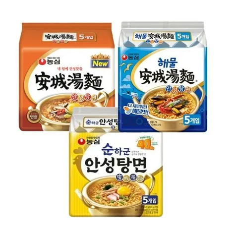 봉지라면 안성탕면 1팩(5입) + 해물 안성탕면 1팩(5입) + 순하군 안성탕면 1팩(5입)