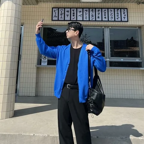 남자봄가디건 커플가디건 베이직 브이넥 루즈핏 가디