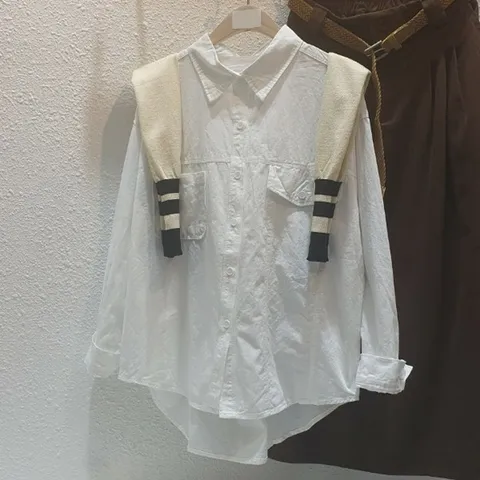 [애슬릿] 주머니 루즈핏 셔츠 여성 가을 미시 블라우스