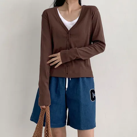 여자 면가디건 기본 브이넥 버튼 가을컬러 가디건