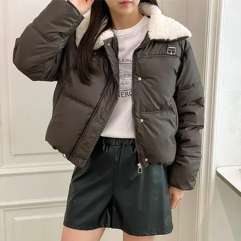 여자 겨울 아우터 털 카라 푸퍼 크롭 숏 패딩 점퍼