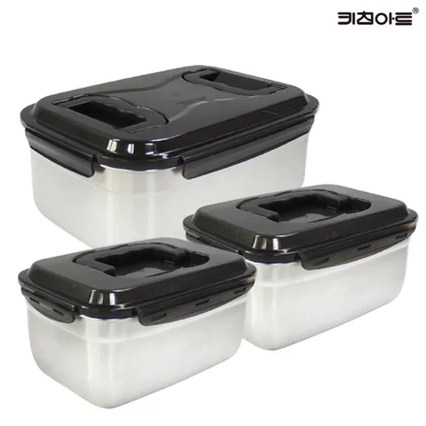 키친아트 스텐레스 밀폐용기 김치통세트 3종G(2호+2호+3호)
