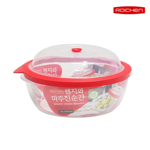 로이첸 전자렌지용기 밀폐용기 원형 3800ml 보관용기 밥데우기 찜용기