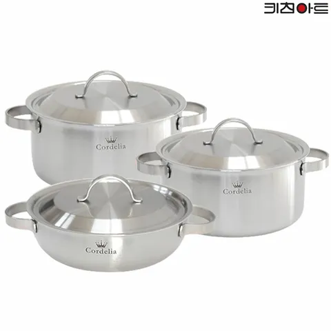 키친아트 코델리아 통5중 IH 인덕션가능 스텐레스 냄비세트 3종D(양20+24+전24)