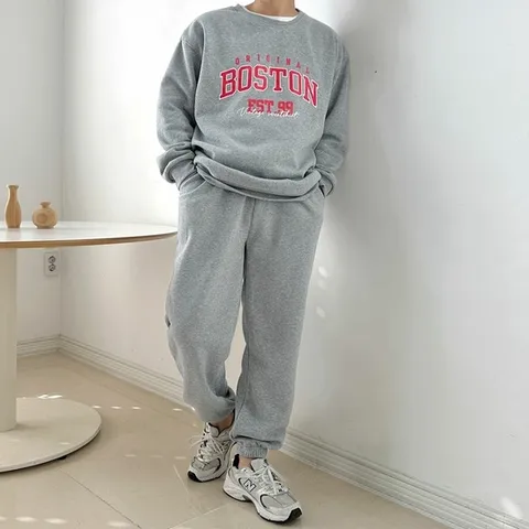 남성 겨울 기모안감 맨투맨조거 세트 트레이닝복 셋업