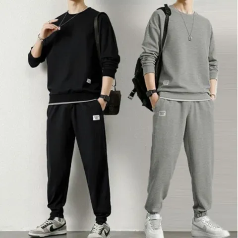 남성 레이어드느낌 깔끔스타일 맨투맨 조거팬츠 셋업