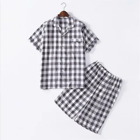 [오노마] ONM 키밍 체크 잠옷 세트 커플 실내복 반팔 여름 파자마