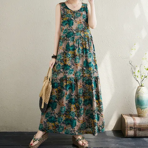 플라워가든 민소매/나시 데일리 여성 롱원피스