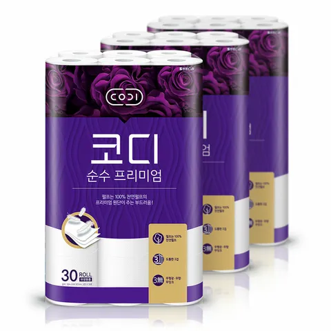 쌍용C&B 코디 순수 프리미엄 3겹 화장지 30m 30롤 3팩