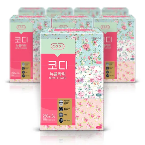 쌍용C&B 코디 뉴플라워 미용티슈 250매 3입 8팩