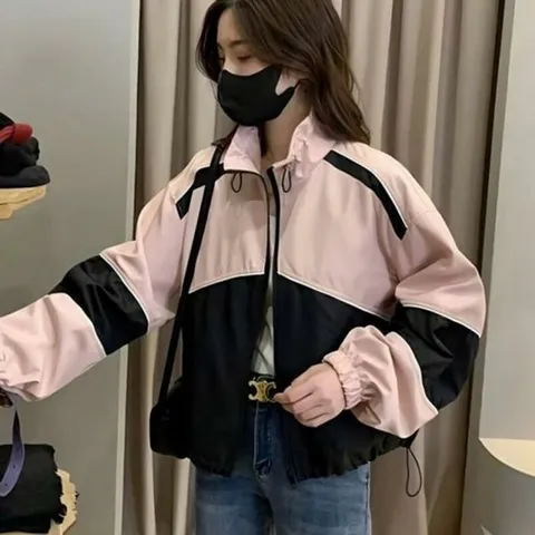 [오노마] ONM 자켓 여성 간절기 점퍼 배색 바람막이 얇은 크롭기장