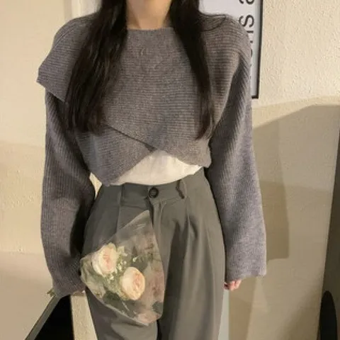 [오노마] ONM 애브너 크로스 니트 크롭 긴팔 티셔츠 SH-500319