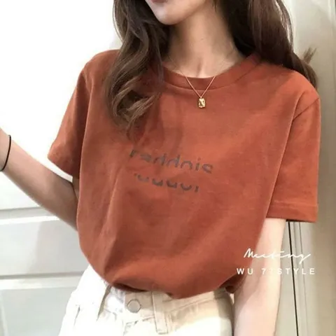 [오노마] ONM 여성 여름 레터링 티셔츠 캐주얼 라운드넥 심플