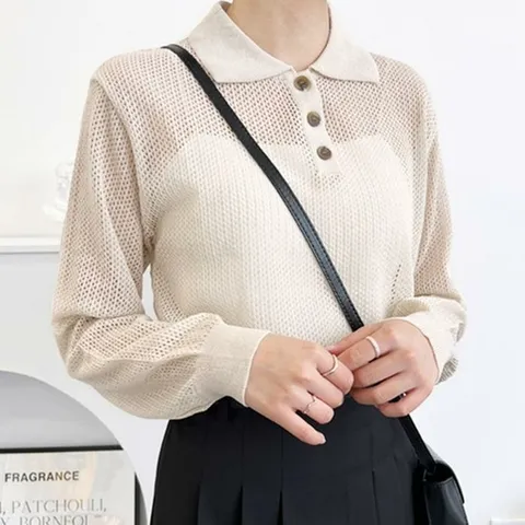 [오노마] ONM 여자 카라넥 시스루 니트 그물망