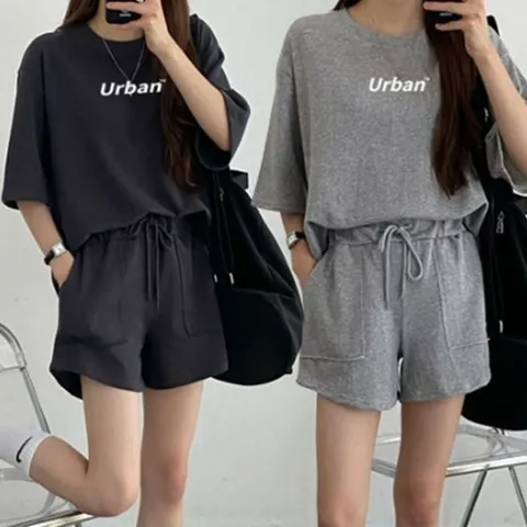 [라일리의류] Rly 여성 여름 그레이 반팔 트레이닝셋업 패션 캐주얼