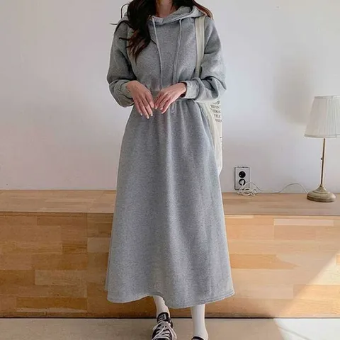 [오노마] ONM 시보리 허리밴딩 플레어 스커트 체형보정 후드원피스