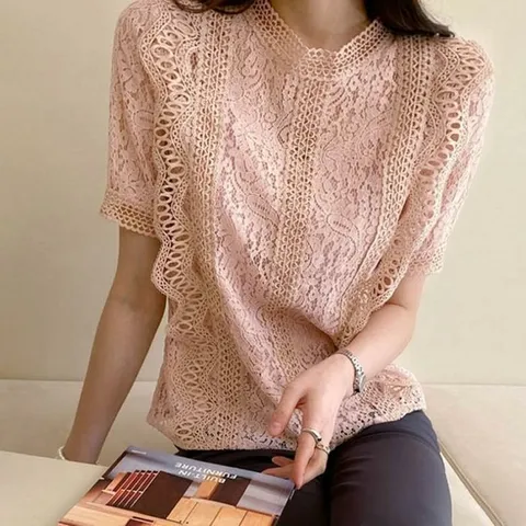 [오노마] ONM 사랑스러운 여성 스타일 얇은 시스루 반팔 블라우스