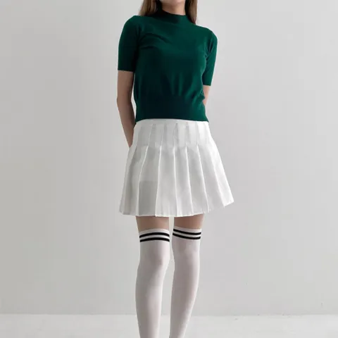 (옷자락) 여자 슬림 시보리 액티브 가을반팔니트 폴라 티셔츠