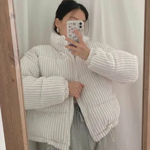 코듀로이 하이넥 숏패딩 웰론충전재 포근 밑단스트링 (HJJ-WFFTW96)