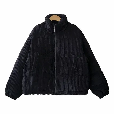 여자하이넥코듀로이숏패딩점퍼 숏패딩점퍼블랙 (HJJ-WD188D7)