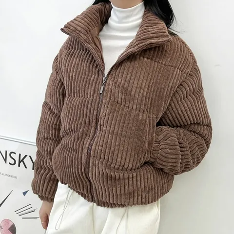 여자하이넥코듀로이숏패딩점퍼 숏패딩점퍼브라운 (HJJ-WD188D8)