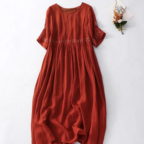 242737 - 인디 자수 롱원피스 인견원피스 빅사이즈원피스 면원피스 여름원피스 