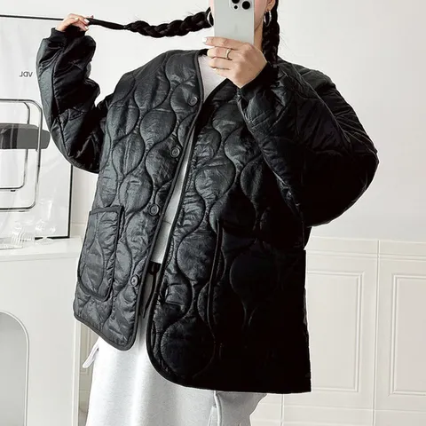 여자 겨울 한파점퍼 물결 퀼팅 빅사이즈 단추 패딩점퍼