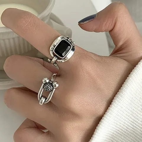 [리본크림] 은반지G 실버925반지 엔틱블랙스톤