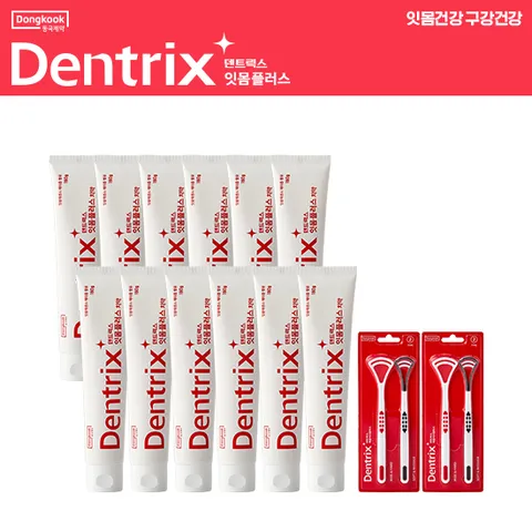 덴트릭스 잇몸플러스치약160g 12개 + 혀클리너(2p) 2개