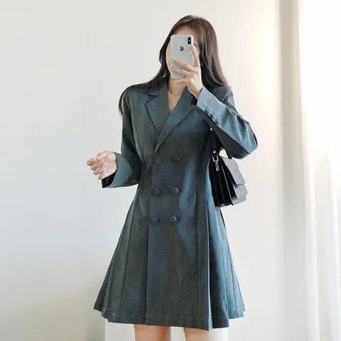 (드레스날다) 퍼펙트라인 핀턱라인 더블버튼 자켓 미니 원피스