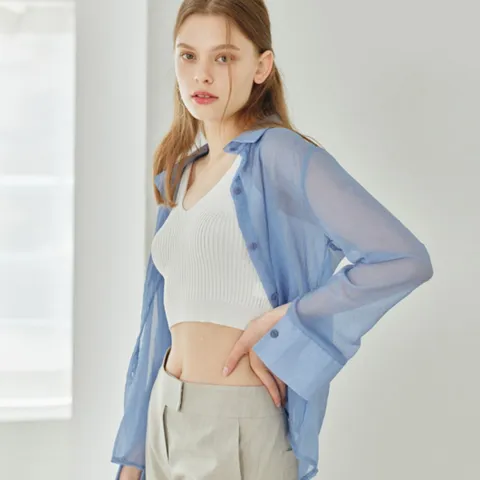 공식 시스루 블라우스 니트 탑 세트