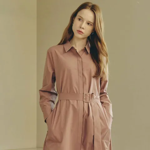 (리안뉴욕) 리안뉴욕 셔츠 벨티드 핑크 원피스