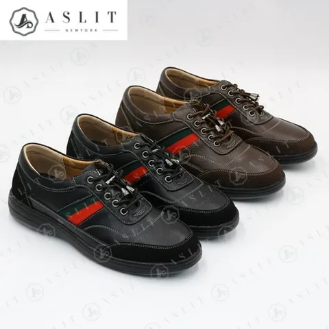 [애슬릿] 배색 라인 천연 가죽 남성 스니커즈 워킹화