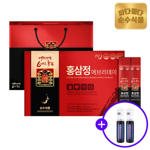 6년근 홍삼정스틱 1박스(30포) 진세노사이드 7mg+이뮨 2개+전용쇼핑백