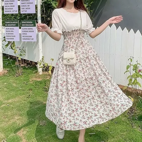 [오노마] ONM 투피스 느낌 배색 여성 쉬폰 코디 A라인 원피스