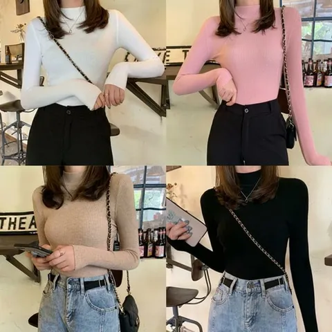 [오노마] ONM 여성폴라티 반폴라 넥 골지 슬림핏 니트티셔츠