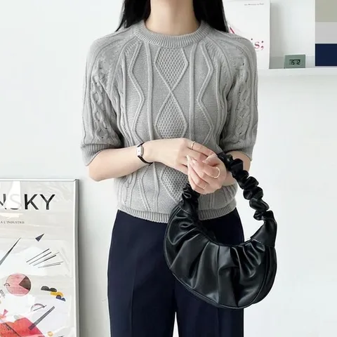 [오노마] ONM 2LCBB 1030 여자케이블꽈배기반팔니트 칼라 가