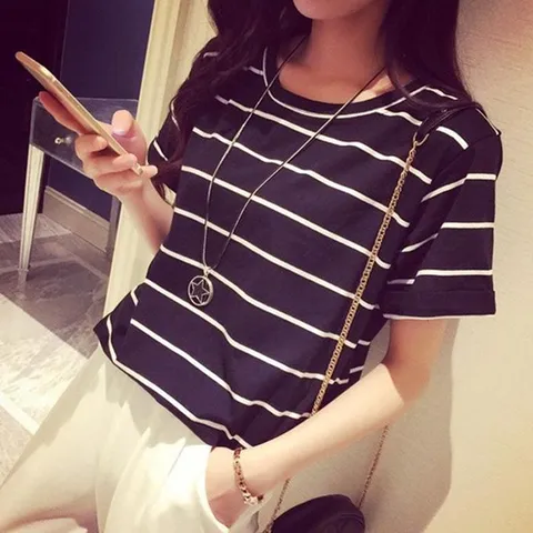 [오노마] ONM 여자 스트라이프 스타일 라인 반팔 1P 고품질 라운드