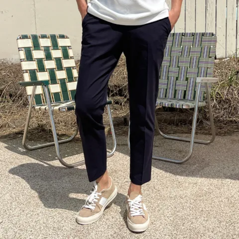 더맨쉽 여름 린넨 면 스판 반밴딩 테이퍼드 팬츠