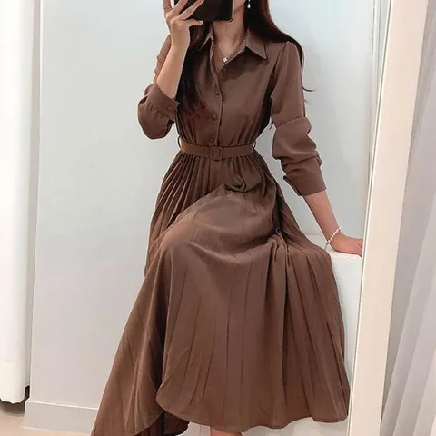 [오노마] ONM 여성 대알라 세련미 우아한 플리츠 주름 롱원피스