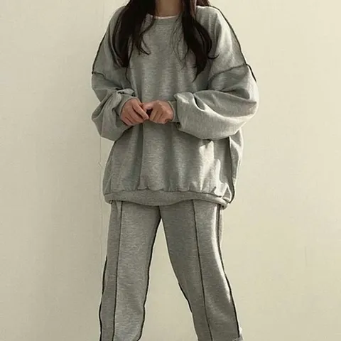 [오노마] ONM 여자 데일리 셋업 회색 추리닝 맨투맨 코디