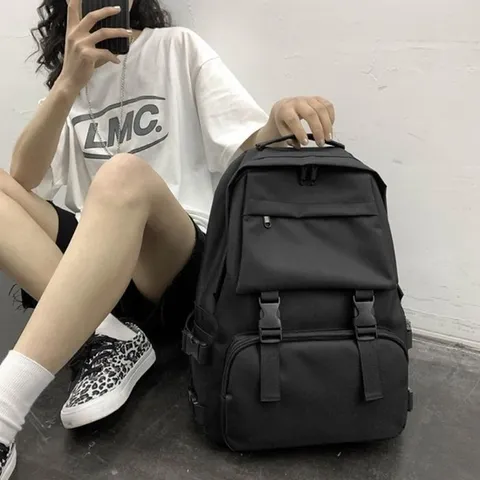 [라일리] Rly 여자 베이직 러블리 학생백팩 캐주얼 포켓 블랙 백팩